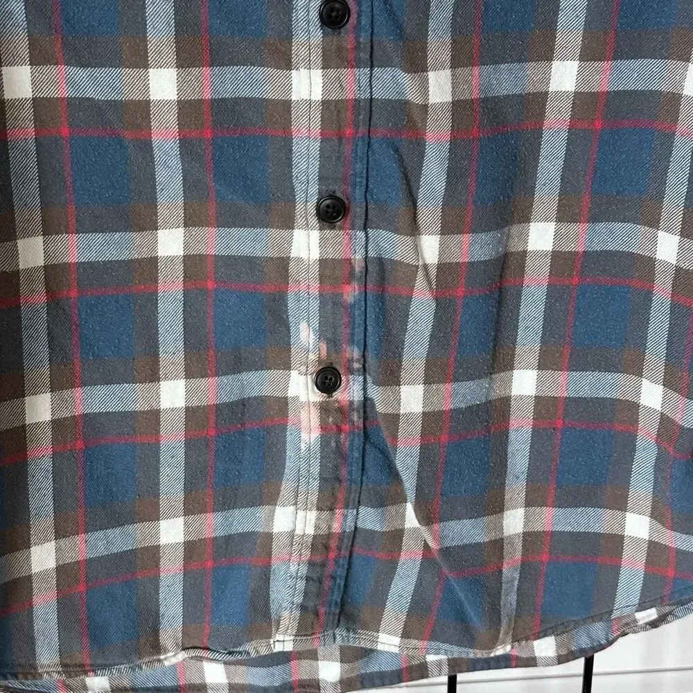 J. Crew Flannel Button Up Shirt‎ Mens M Red Blue LS Plaid Gorpcore Outdoor
